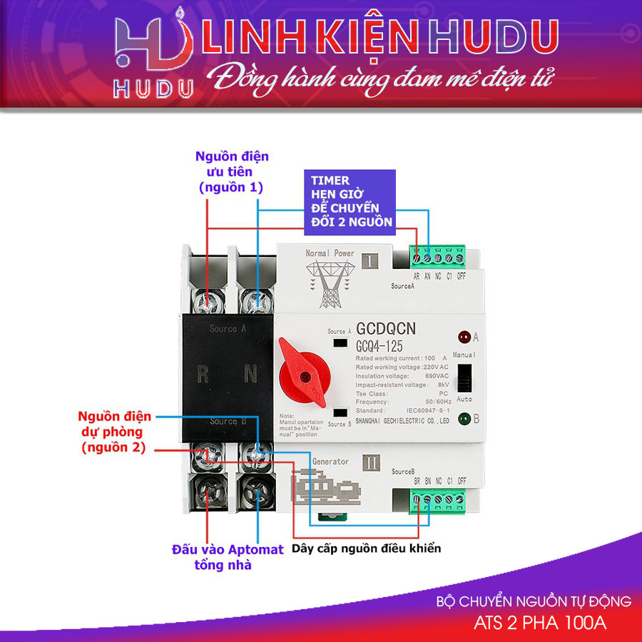 ATS chuyển nguồn 1 pha 100A cao cấp